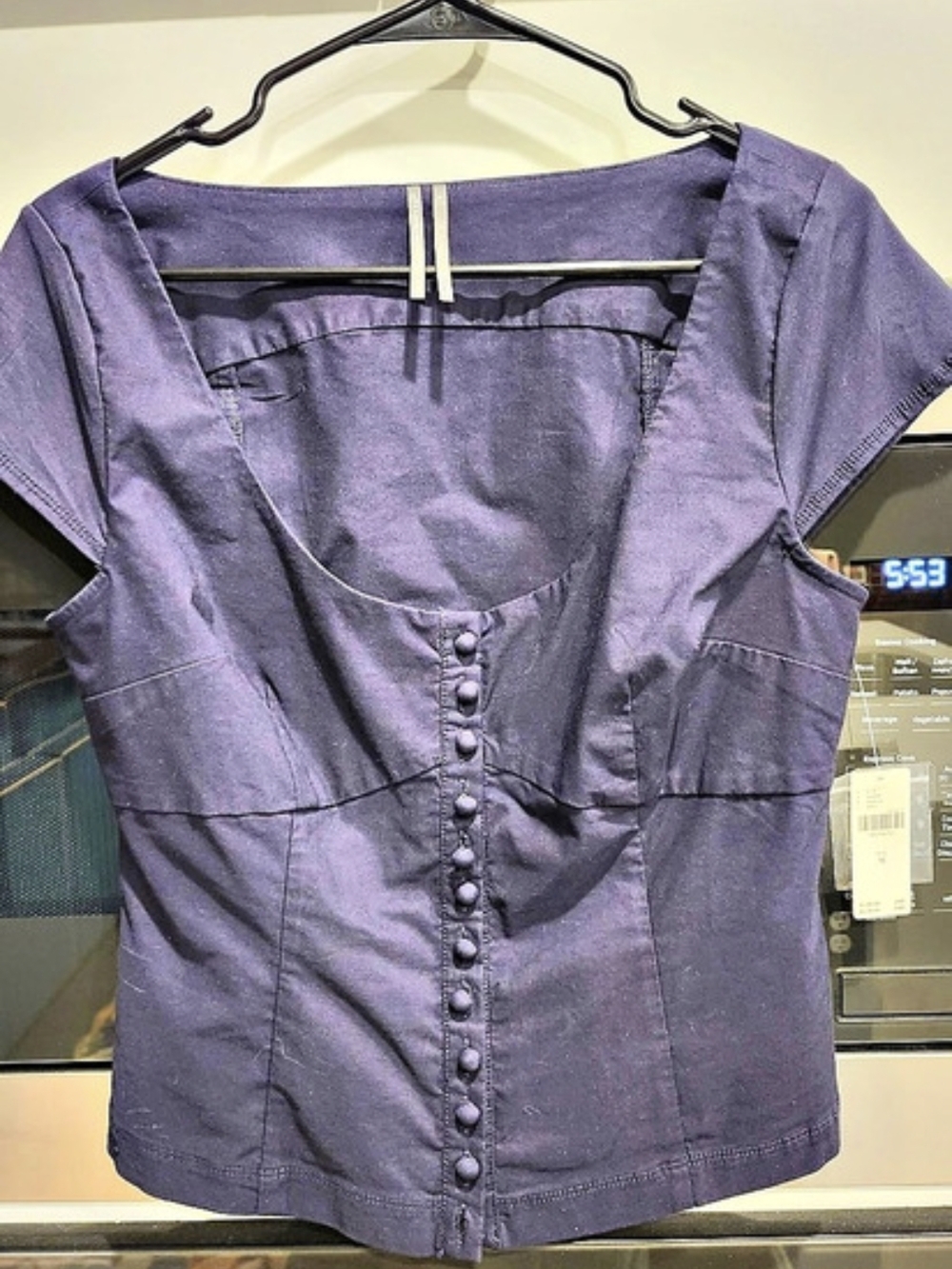 Anthropologie By Anthropologie Structured Cap-Sleeve Blouse Navy Medium